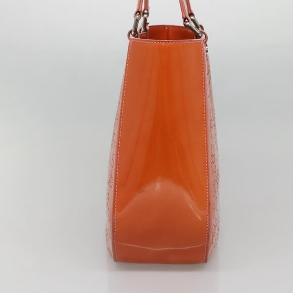 CHANEL Punching Tote Bag Enamel Orange Silver CC Auth - Picture 4 of 15